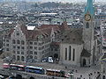 Ansicht vom Karlsturm des Grossmünsters auf Stadthaus und Fraumünster