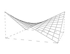 The hyperbolic paraboloid is a doubly ruled surface so it may be used to construct a saddle roof from straight beams.