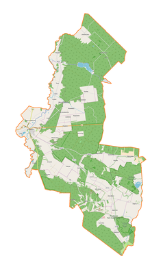 Mapa konturowa gminy Przedbórz, w centrum znajduje się punkt z opisem „Wierzchlas”