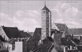 Gewerbeviertel mit Schrotturm um 1905