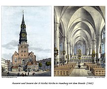 II 8+9 Die St. Nicolai-Kirche vor dem Brande (1842)