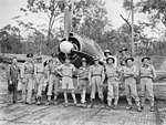 No. 83 Squadron pilots with a Boomerang fighter in November 1943