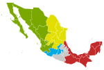 Mexico divided into the five electoral regions