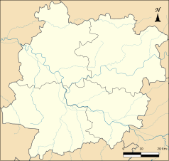 Mapa konturowa Lot i Garonny, na dole nieco na prawo znajduje się punkt z opisem „Boé”