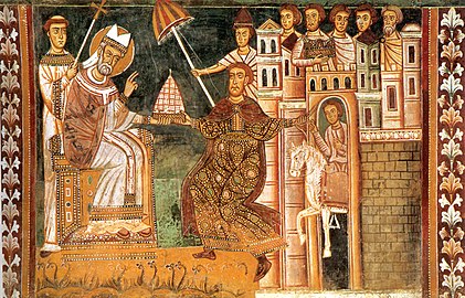 Pope St. Sylvester I and Emperor Constantine.