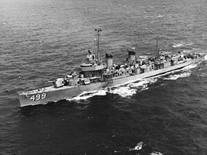 USS Renshaw (DDE-499), while operating in Korean waters, 27 July 1951.