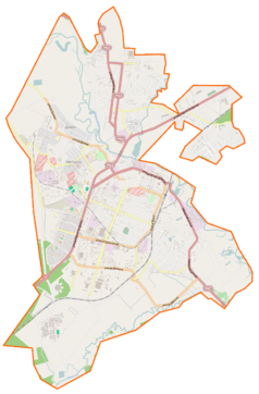 Mapa konturowa Borysowa, na dole po lewej znajduje się punkt z opisem „Barysau-Arena”