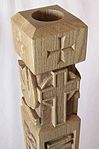 3. Deep relief: Top of a paschal candle stand, 4" x 4" x 48", in red oak