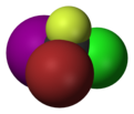 Spacefill model of bromochlorofluoroiodomethane (R)