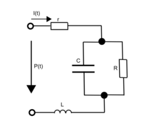 Elektrisch schakelschema voor R, L en C in een vier elementen windkessel-model