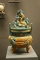 Sancai-glazed Chinese ceramic incense burner, Yuan dynasty