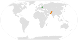 Map indicating locations of Belarus and Pakistan