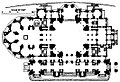 Grundriss des Hauptgeschosses mit Denkmalskirche (links), Predigtkirche (Mitte), Tauf- und Traukirche (rechts)