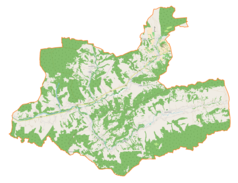 Mapa konturowa gminy Budzów, po prawej nieco na dole znajduje się punkt z opisem „Bieńkówka”