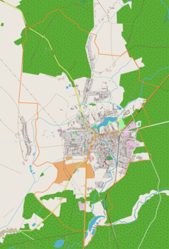 Mapa konturowa Dębna, po prawej znajduje się punkt z opisem „Dębno Lubuskie”