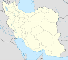 Mapa konturowa Iranu, u góry po lewej znajduje się punkt z opisem „Mahabad”