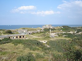 De batterij gezien vanaf het land