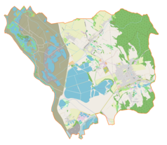 Mapa konturowa gminy Lubomia, po prawej nieco na dole znajduje się punkt z opisem „Nieboczowy”