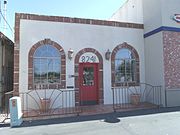 Offices of Wilhelm's Garage built in 1928 and located at 8241 W. Grand Ave. The location once housed the pool hall operated by E.E. Stafford where the July 1917 fire started, destroying most of the commercial district of the town.