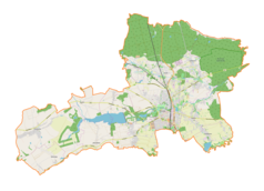 Mapa konturowa gminy Pszczyna, na dole po lewej znajduje się punkt z opisem „Wisła Mała”