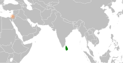 Map indicating locations of Palestine and Sri Lanka