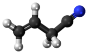 Ball-and-stick model of the allyl cyanide molecule