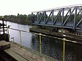 The swing aqueduct in open position. At this point transit through the Manchester Ship Canal is possible.