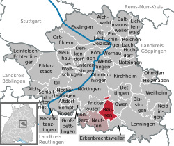 Elhelyezkedése Baden-Württemberg térképén