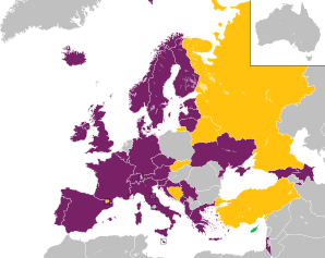 A coloured map of the countries of Europe