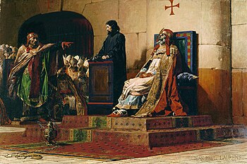 Papst Formosus und Stephan VI., Historisierende Phantasiedarstellung der Leichensynode in einem Gemälde von Jean-Paul Laurens, 1870