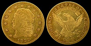 Capped Head Quarter eagle (large, 1821–1827) John Reich