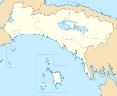 Mapa konturowa prowincji Panama, po lewej znajduje się punkt z opisem „Balboa”