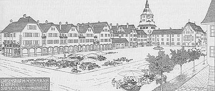 Zentraler Platz der geplanten Gartenstadt Perlach. Hans Eduard von Berlepsch-Valendas, 1910
