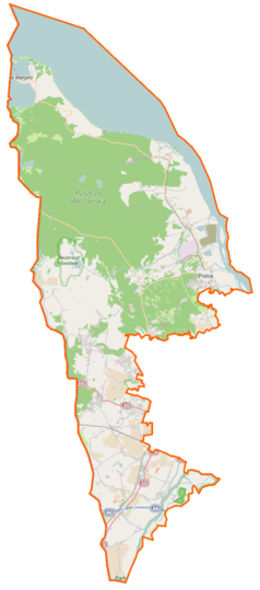 Mapa konturowa powiatu polickiego, blisko centrum na prawo u góry znajduje się punkt z opisem „Dębostrów”