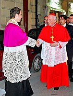 A canon ceremonially receives Cardinal Franc Rodé., C.M.