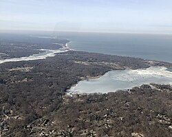 Nissequogue and its surroundings, as seen from the air in 2019, looking northwest.