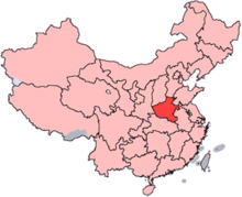 A map of China with Henan province highlighted