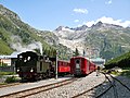 Gletsch mit Rhonegletscher und Furkapassstrassse