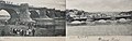 Ansichtskarte der Augustusbrücke in Dresden mit dem Wasserstand der Elbe im August 1904 und im Sommer 1890