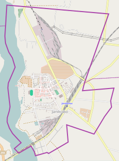 Mapa konturowa Janikowa, blisko centrum na dole znajduje się punkt z opisem „miejsce zdarzenia”