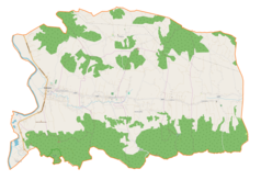 Mapa konturowa gminy Kołaczyce, blisko centrum na prawo znajduje się punkt z opisem „Parafia Matki Bożej Częstochowskiej w Lublicy”