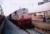 A train stopping at a KTMB railway station in Kuala Lipis, Pahang, Malaysia