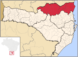 Ligging van de Braziliaanse mesoregio Norte Catarinense in Santa Catarina