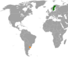 Location map for Sweden and Uruguay.