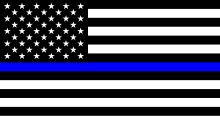 US-Flagge in Schwarz-Weiß, mit dünner blauer Linie