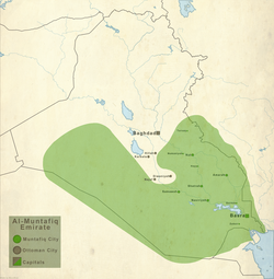 Map of Al-Muntafiq, a major rival of the Emirate of Diriyah and Sheikdom of Kuwait