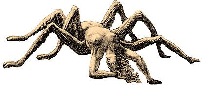 Dorés Arachne, ebenfalls ein Detail einer Illustration für Dantes Inferno nutzt hingegen das Label I, Voidhanger Records als Logo