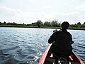 Kanuvoraus Richtung Stellwerk, die Schilflücke, Aubachauslauf aus dem Medeweger See in den Pfaffenteich