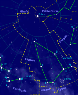 Het sterrenbeeld Cepheus met onderaan rechts Alderamin (α Cephei)