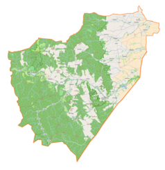 Mapa konturowa gminy Fredropol, blisko centrum na prawo znajduje się punkt z opisem „Nowosiółki Dydyńskie”